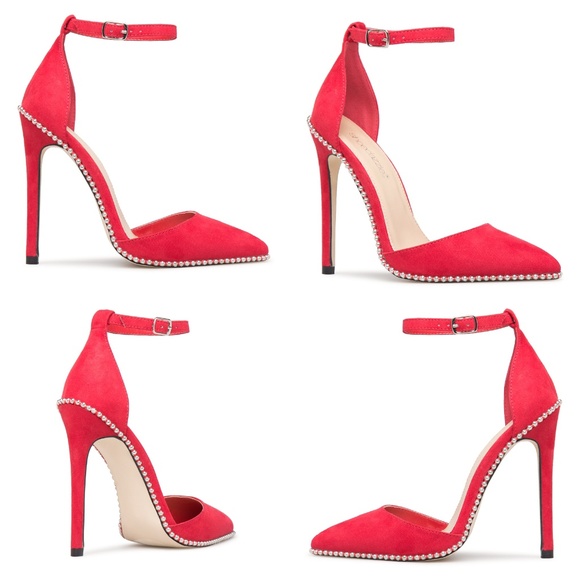 Red Trim Studded High Heels New Never Worn 9.5 - Picture 2 of 8